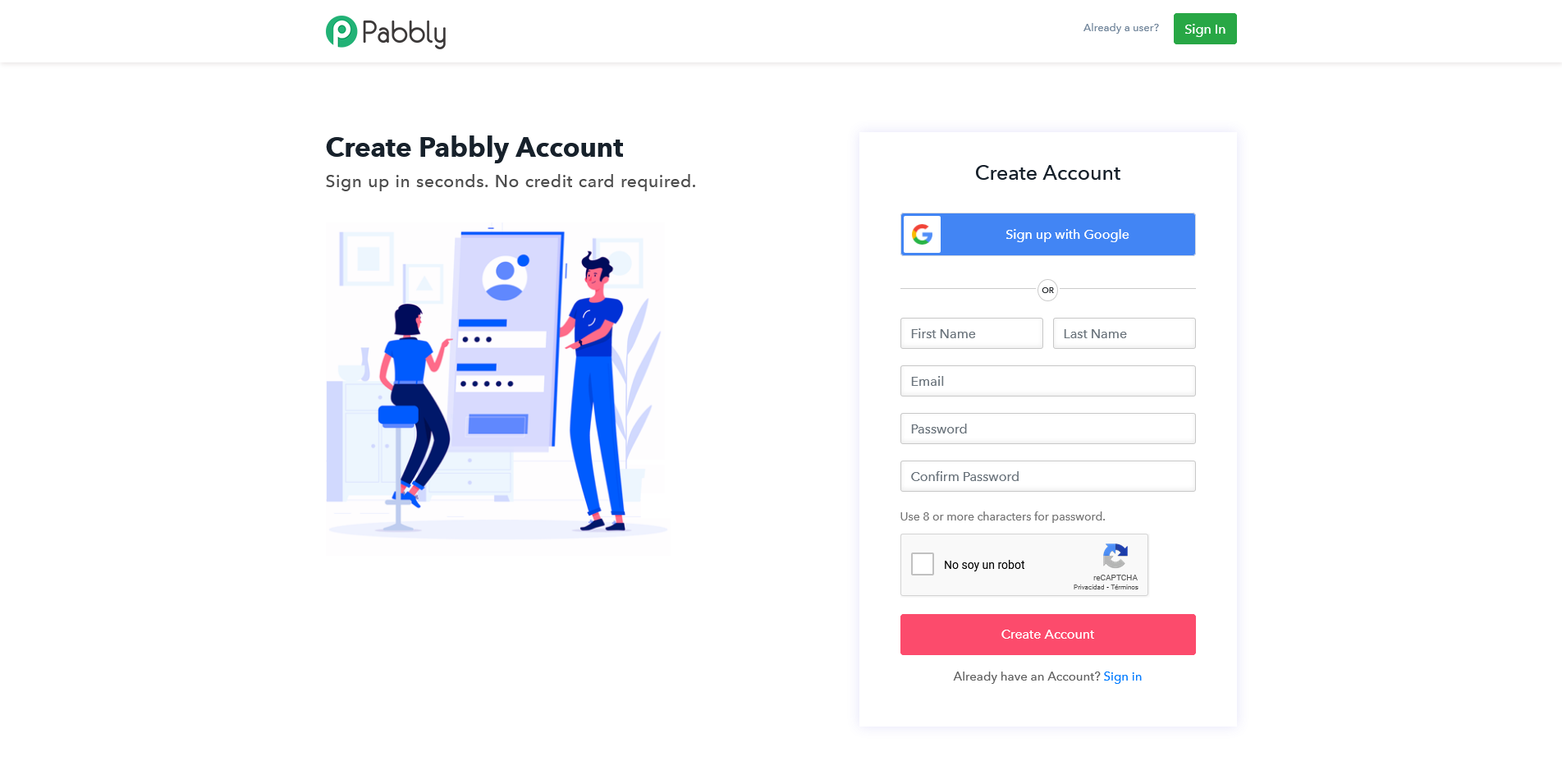 Formulario de registro en Pabbly