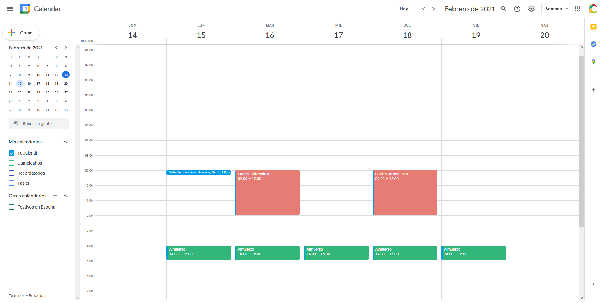 Calendario con evento recurrente
