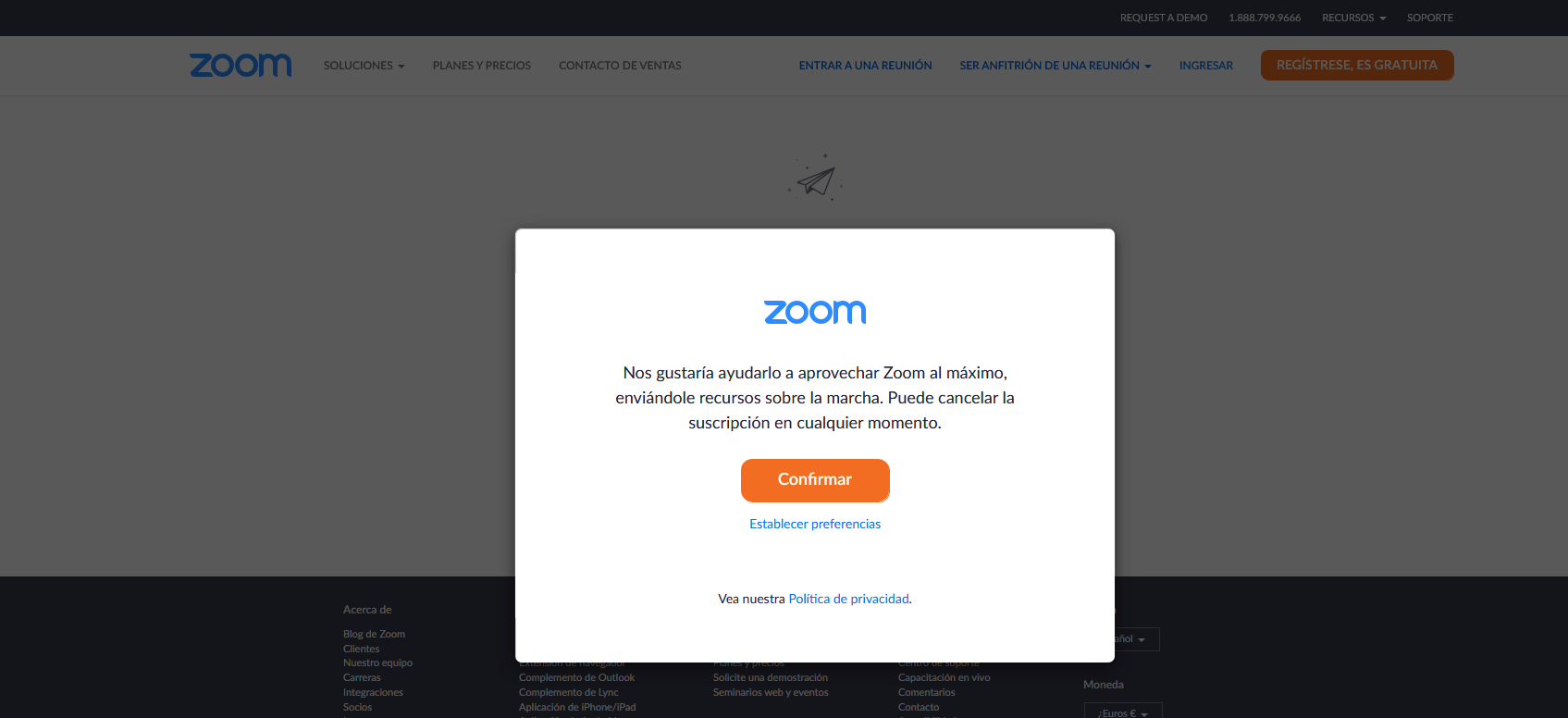 Confirmación correo electrónico de registro en Zoom
