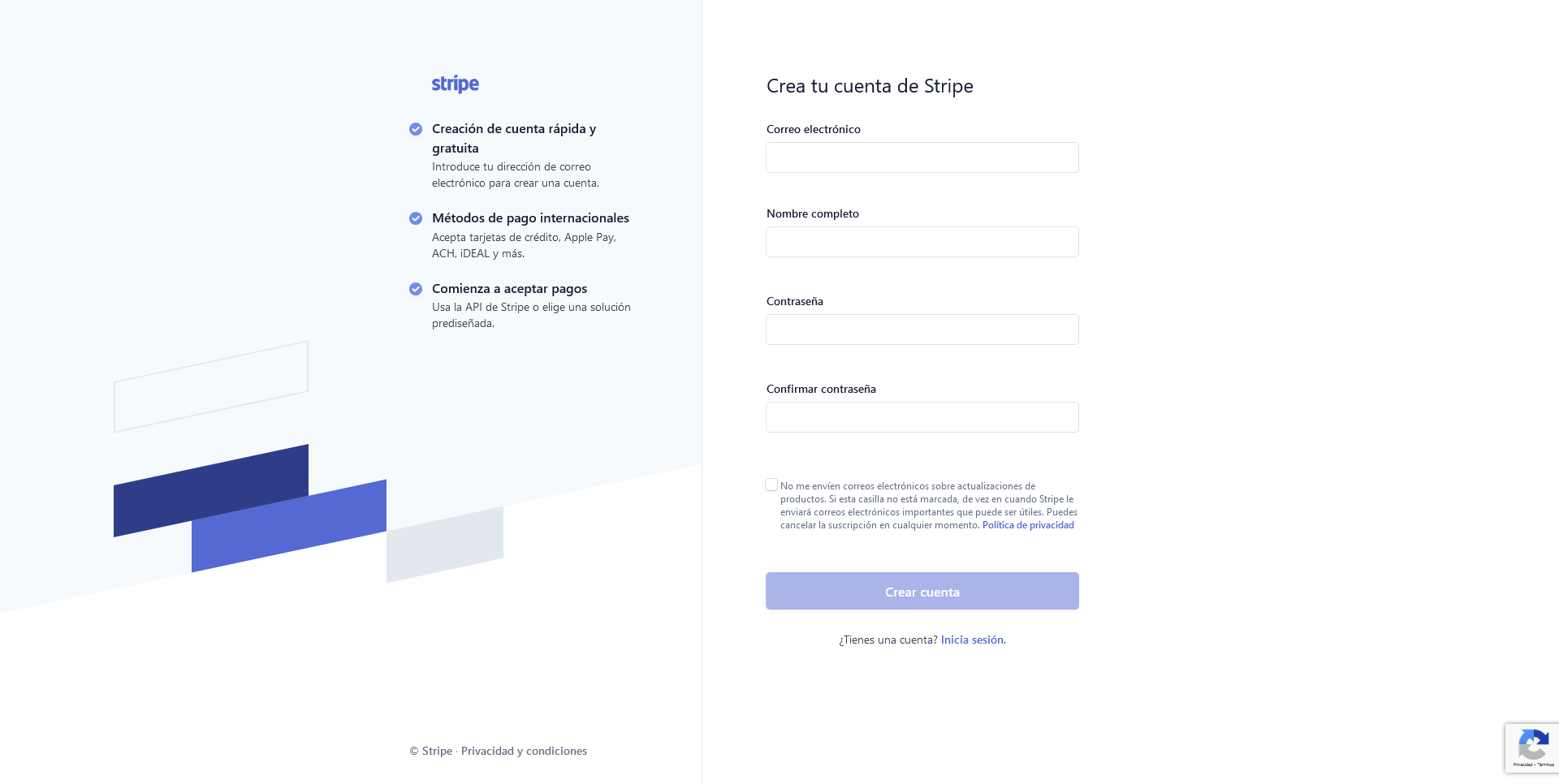 Crear nueva cuenta Stripe