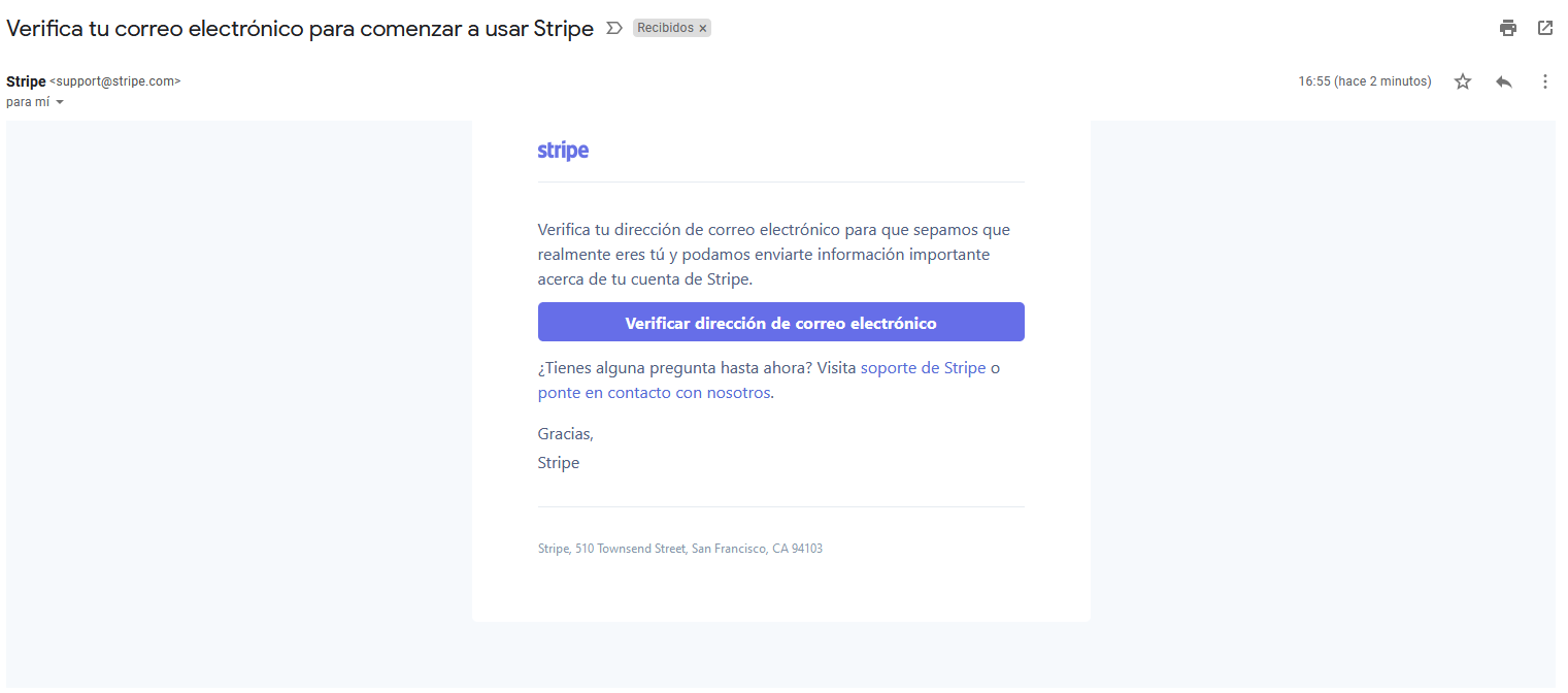 Verificación de correo electrónico en Stripe