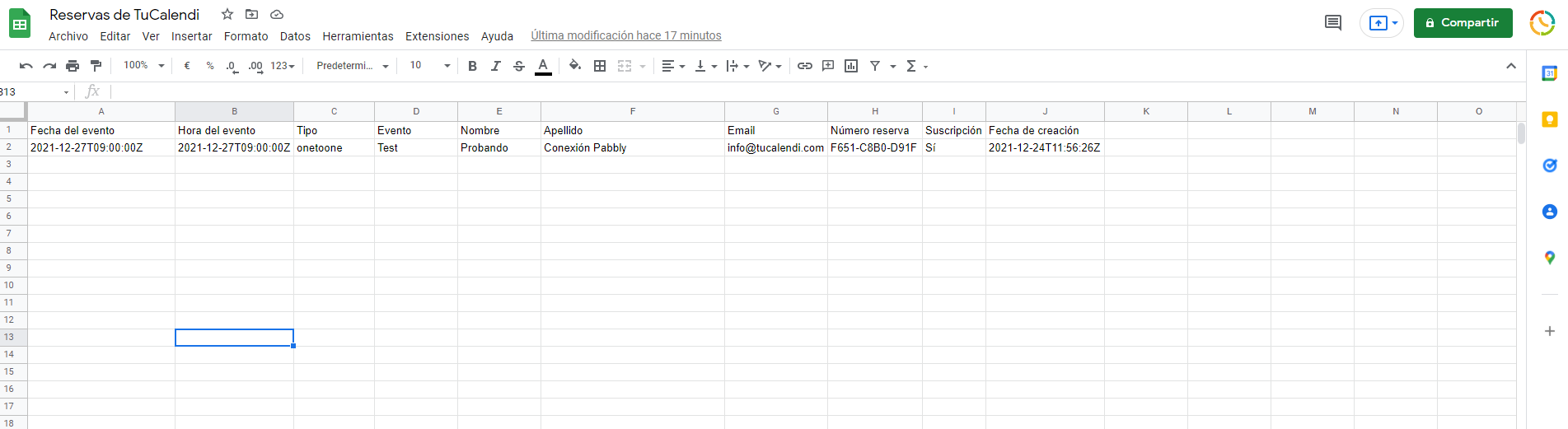 TuCalendi y Google Sheets conectado con Pabbly Connect