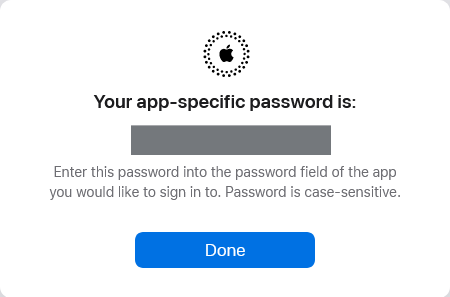 App-spezifisches Passwort generiert