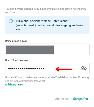 Integration von icloud Kalender tucalendi