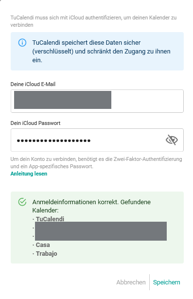 Integriertes icloud-Kalender-Passwort