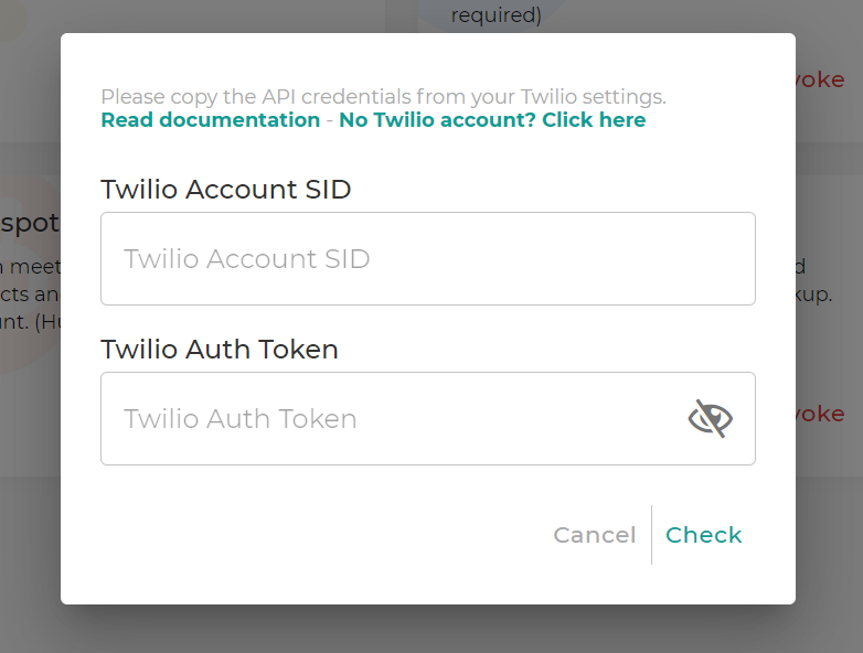 TuCalendi Twilio connect settings