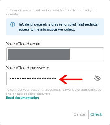 Integrating iCloud Calendar password