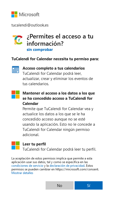 Allow Outlook Calendar integration