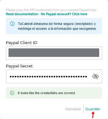 Guardar las credenciales de PayPal
