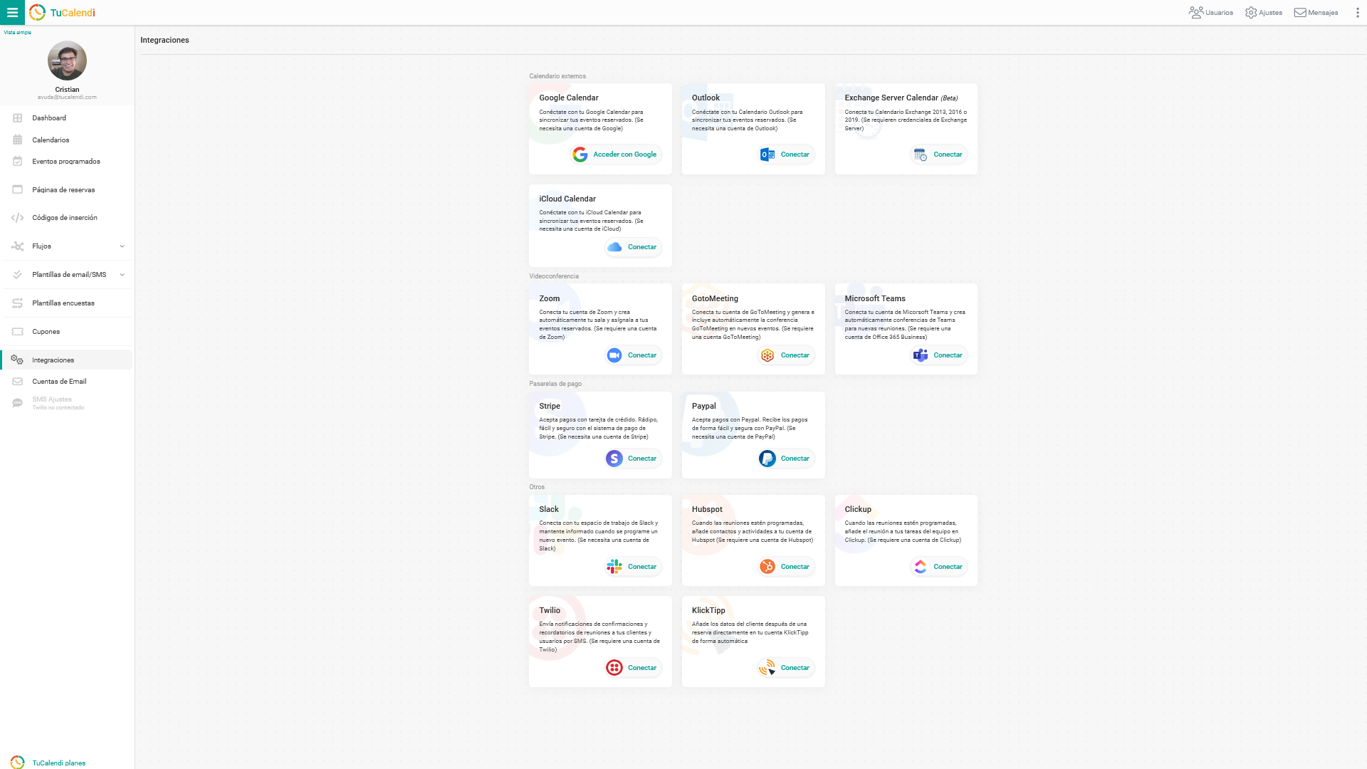 Integraciones de TuCalendi