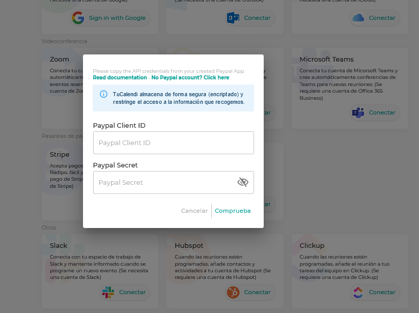 Añade Paypal ID y Clave en TuCalendi