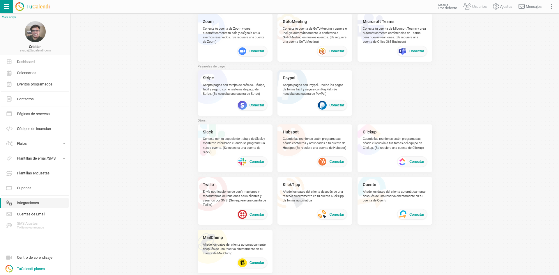 Integraciones en TuCalendi
