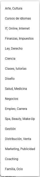 Listado categorías