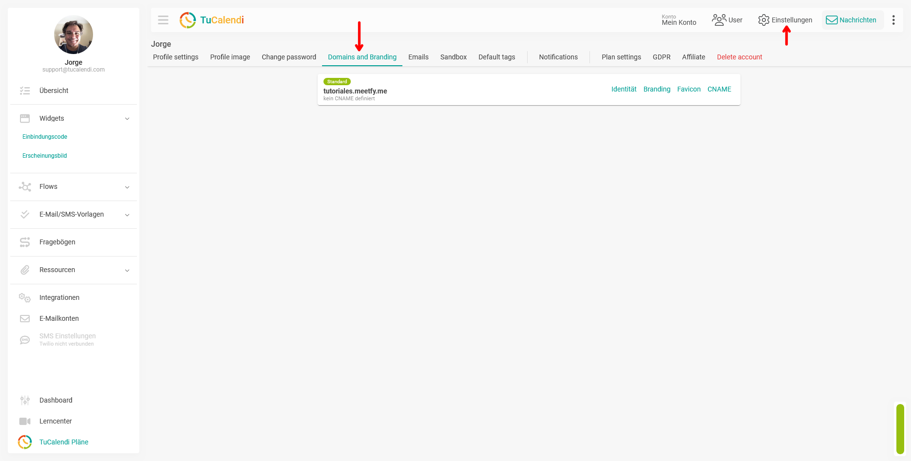 Einstellugen Domains und Branding