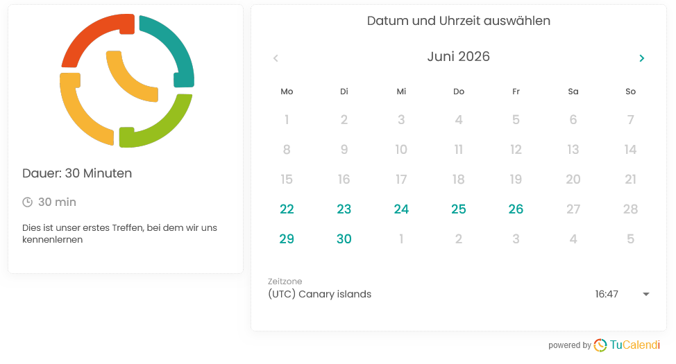 Schritt 1 des TuCalendi-Widgets v3, das auf meetfy.me verwendet wird