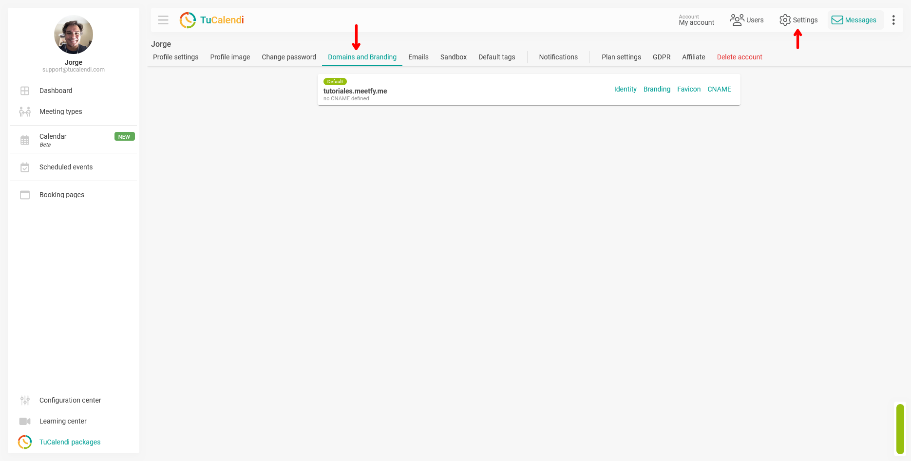 TuCalendi 3.0 Domains and Branding