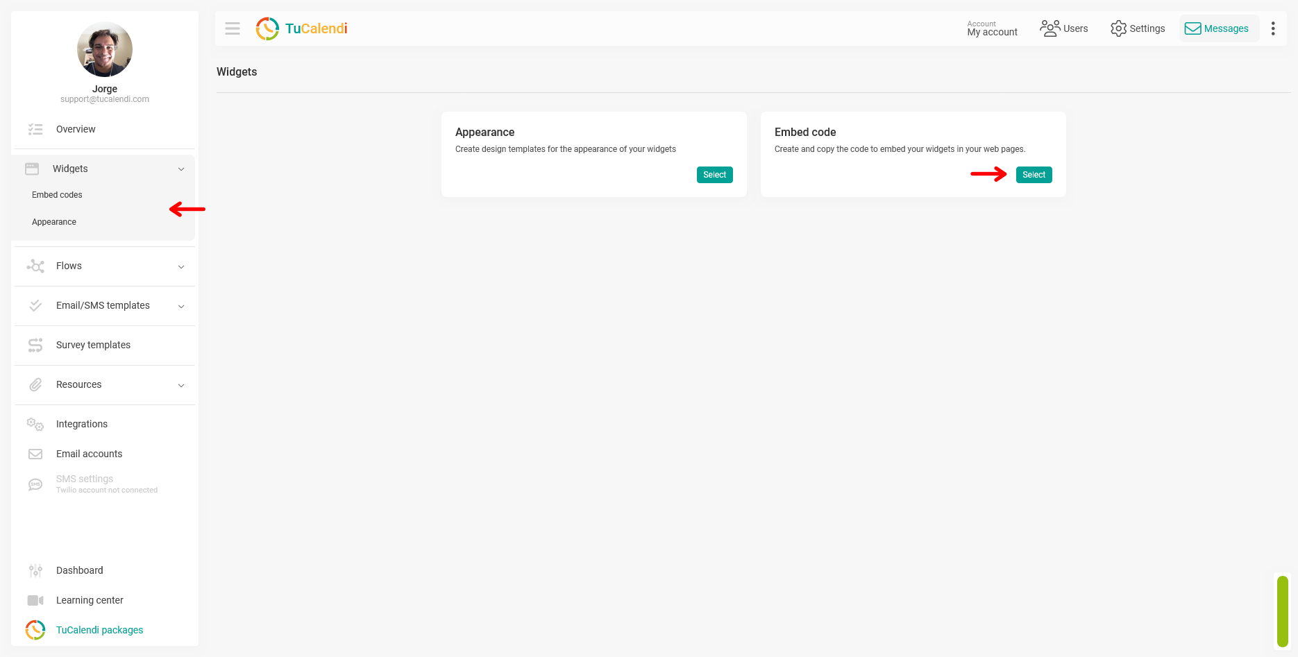 Widget embed codes