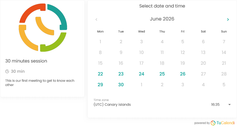Step 1 of the TuCalendi v3 widget used on meetfy.me