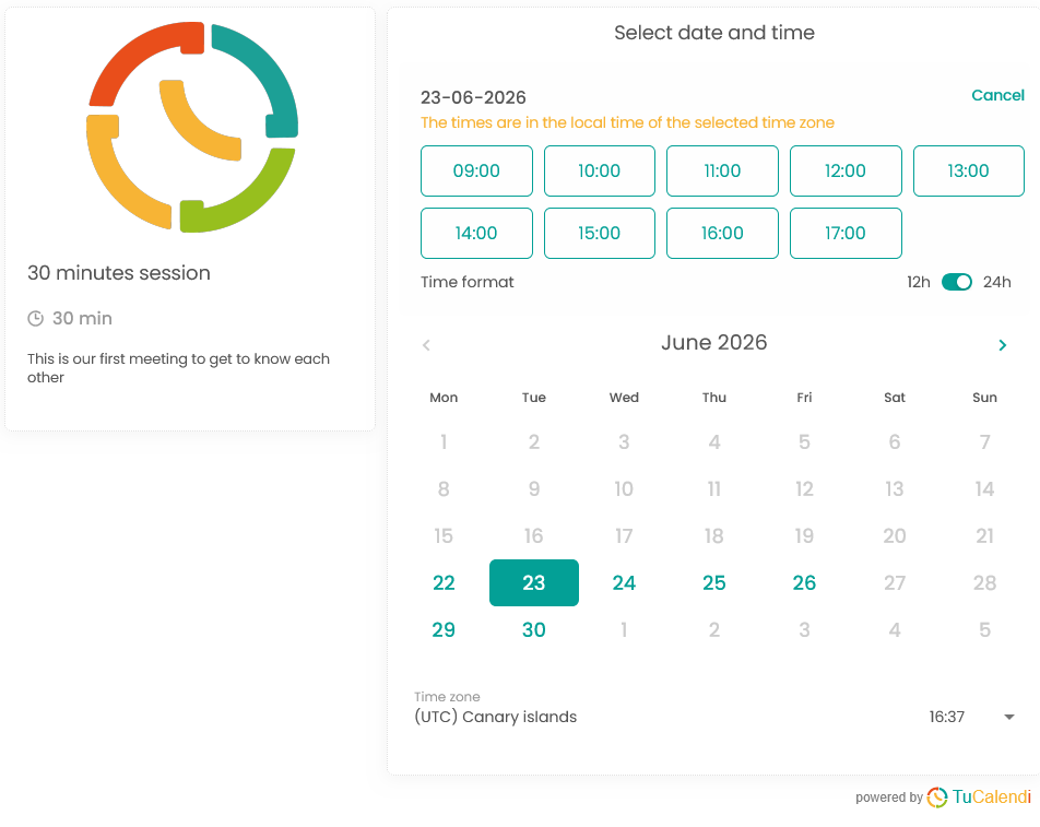 Step 2 of the TuCalendi v3 widget used on meetfy.me
