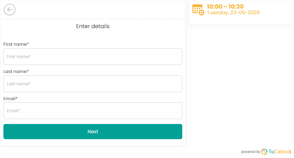 Step 3 of the TuCalendi v3 widget used on meetfy.me