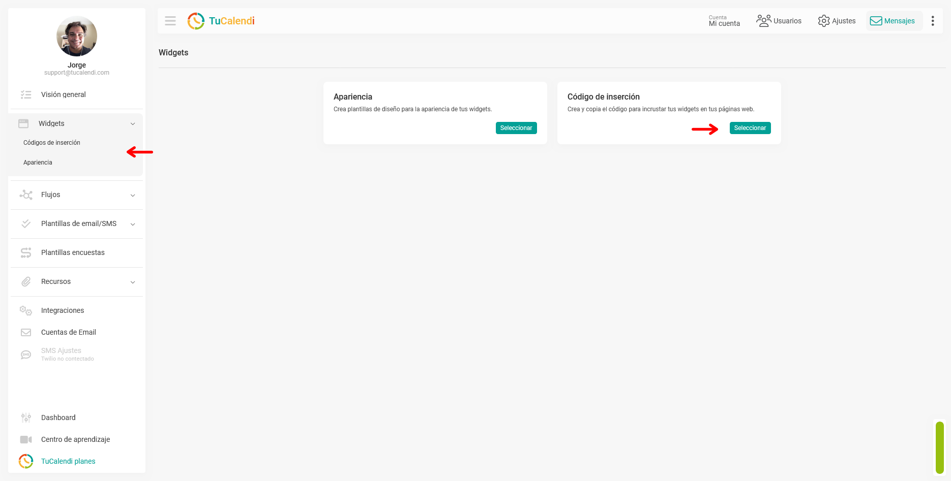 Widget código de inserción