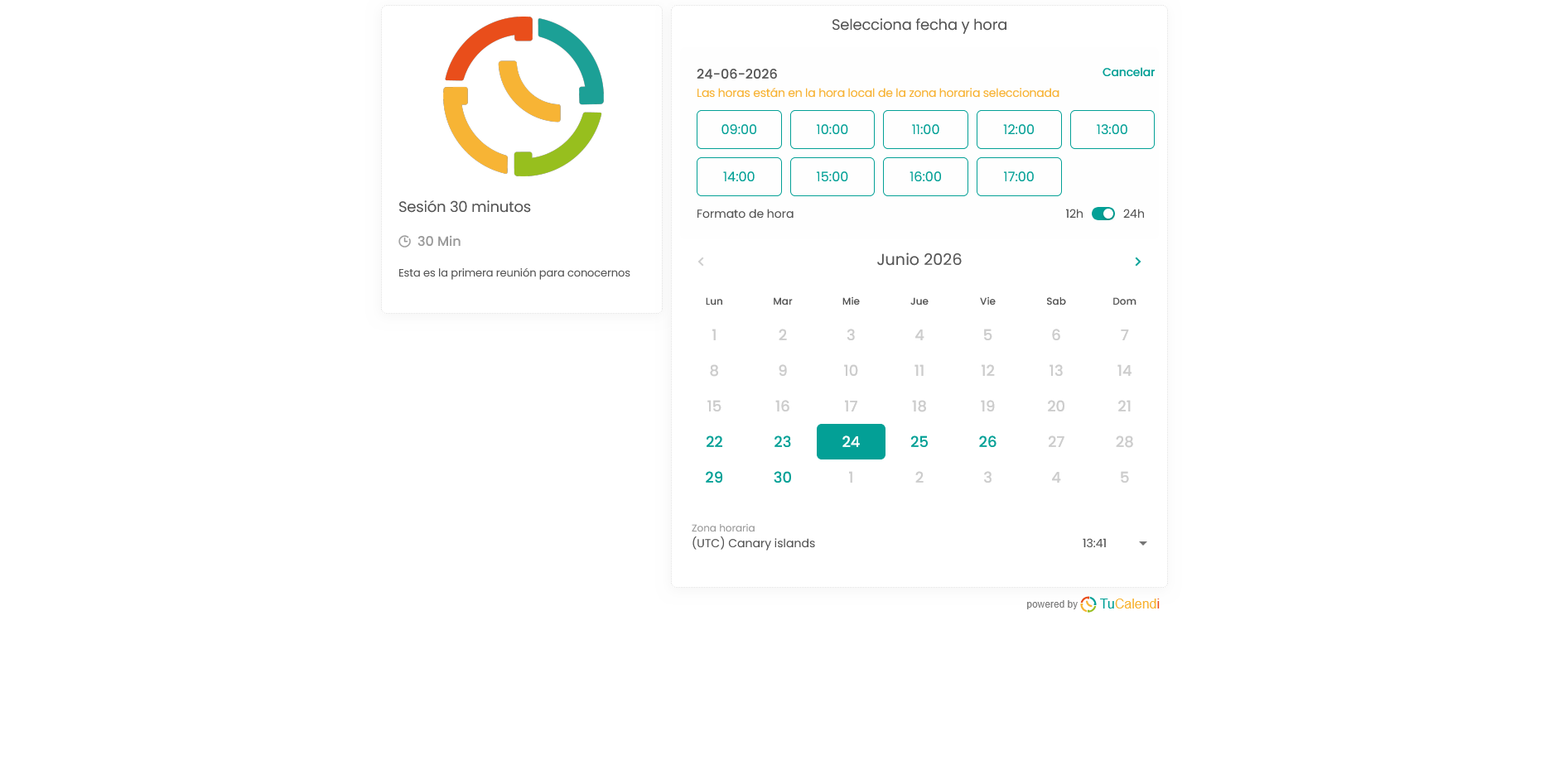 Paso 2 del widget V3 de TuCalendi usado en meetfy.me