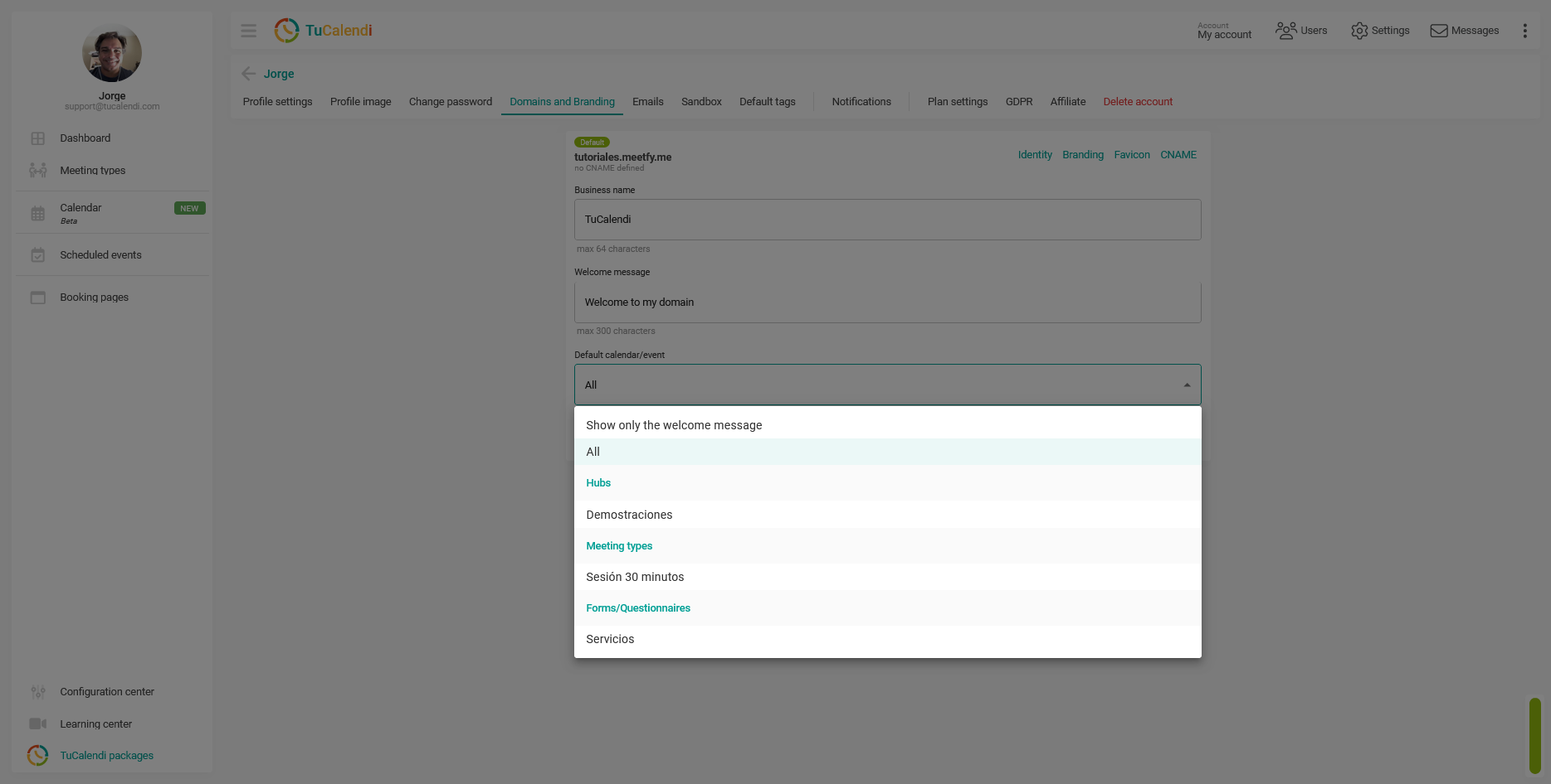 Default calendar or event