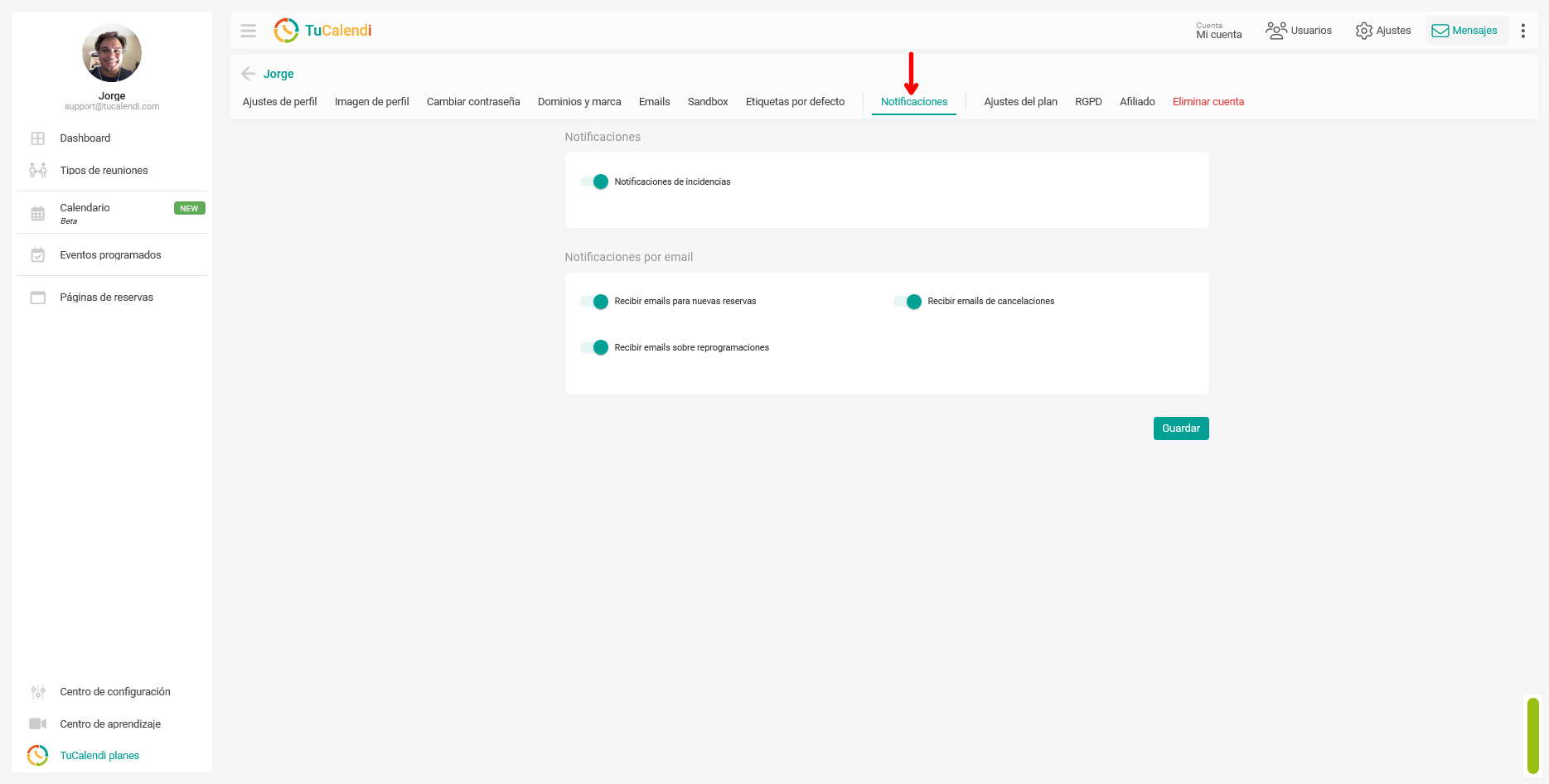 Activar notificaciones internas
