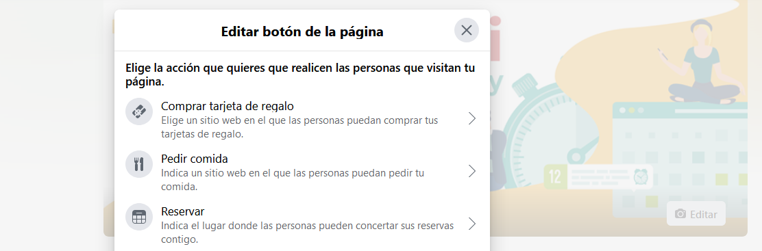 Opciones botones Facebook