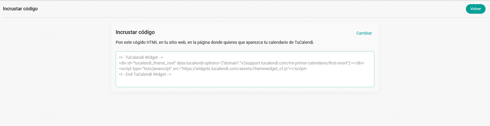 Incrustar código de calendario en linea