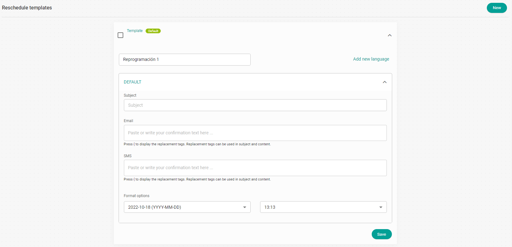 Reschedule templates for bookings