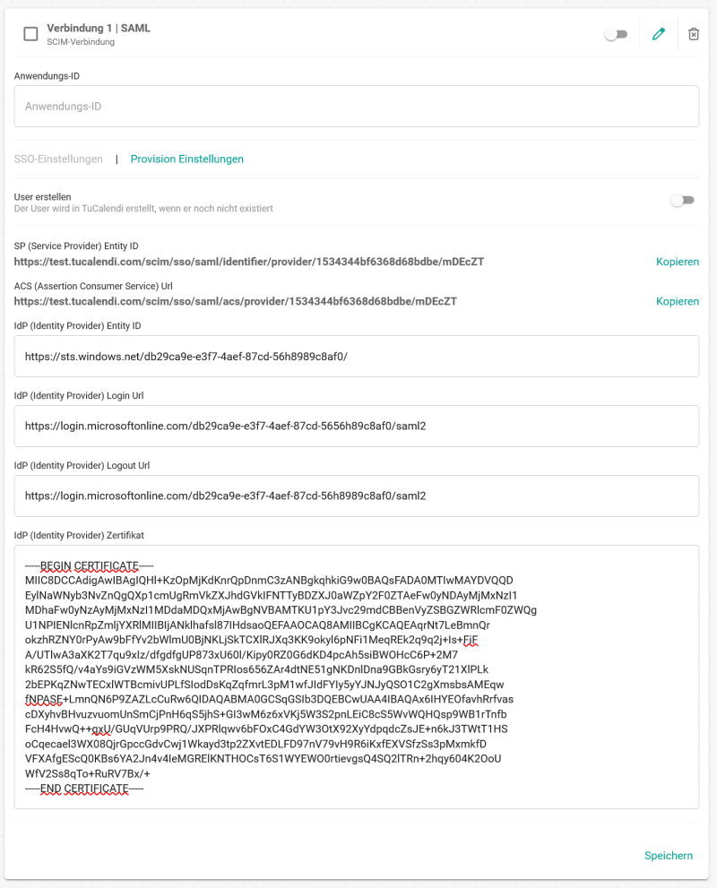 TuCalendi SSO fertige Einstellungen