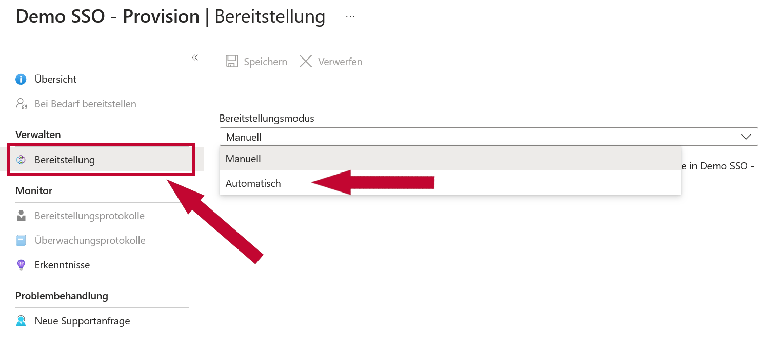 Automatische Bereitsellung auswählen