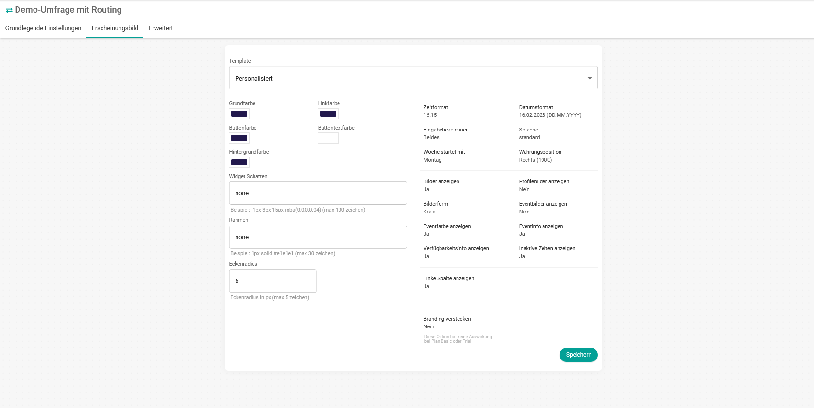 Optionen für das Erscheinungsbild des Umfrage-Widgets