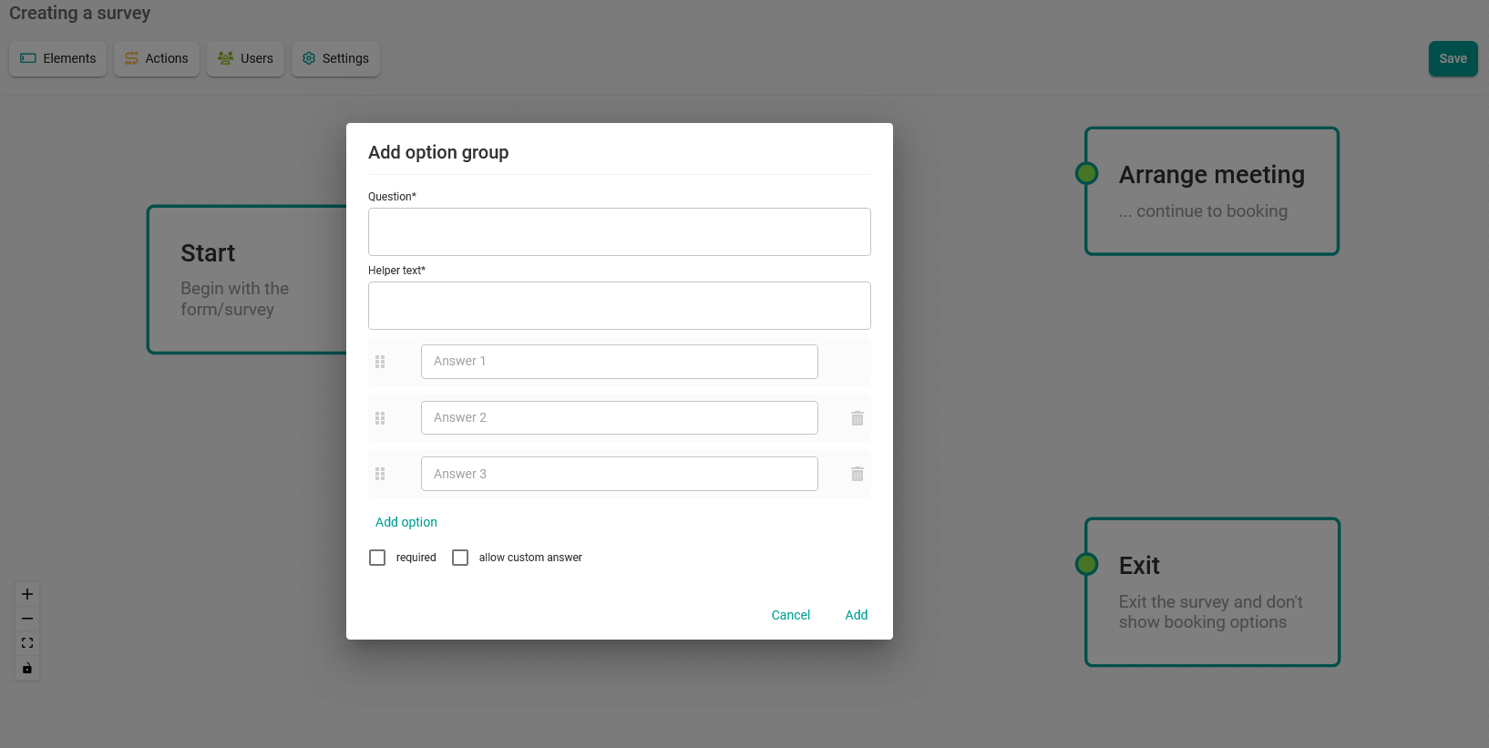 Creating a survey with option group element