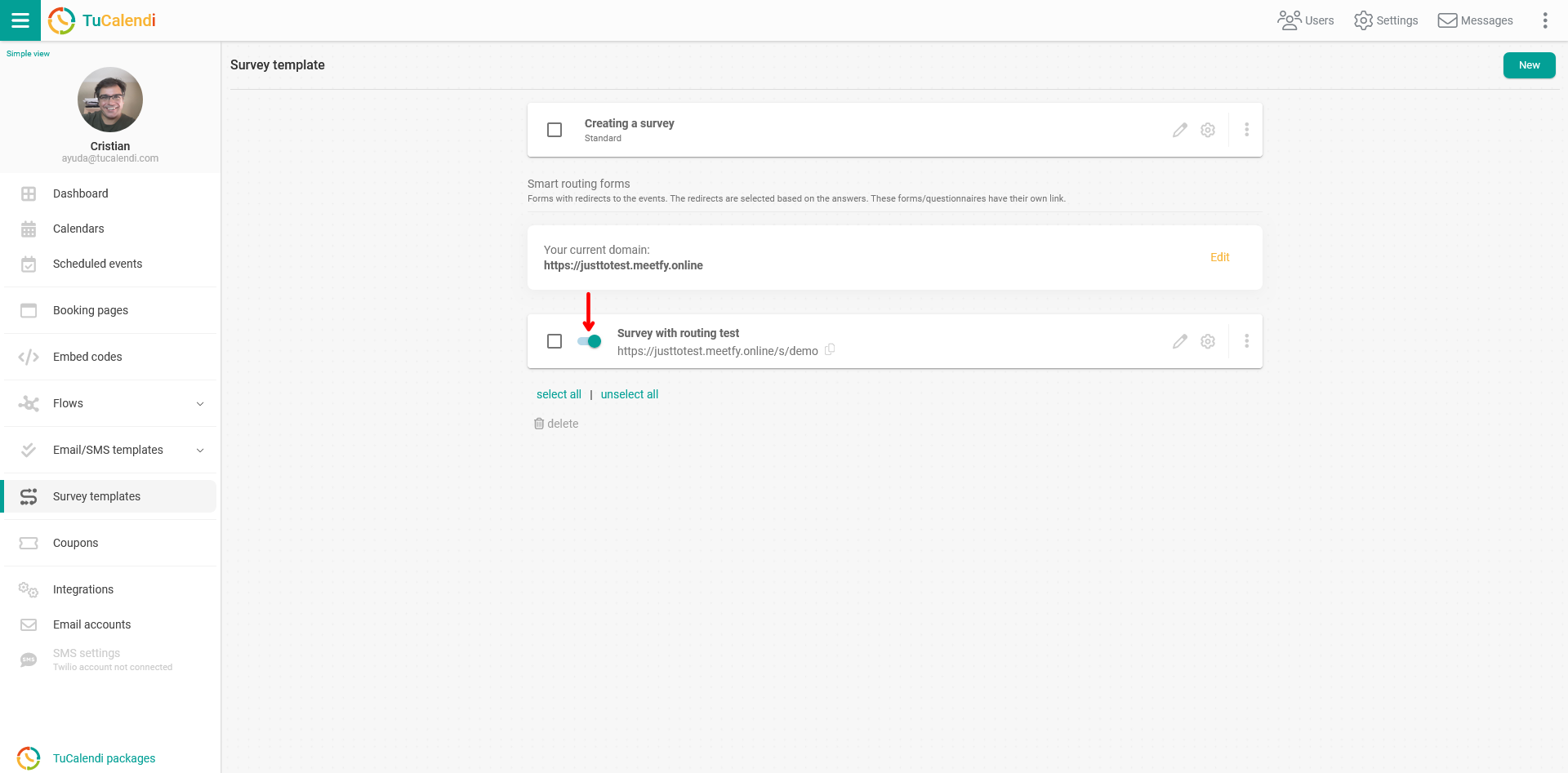 Activate survey with routing