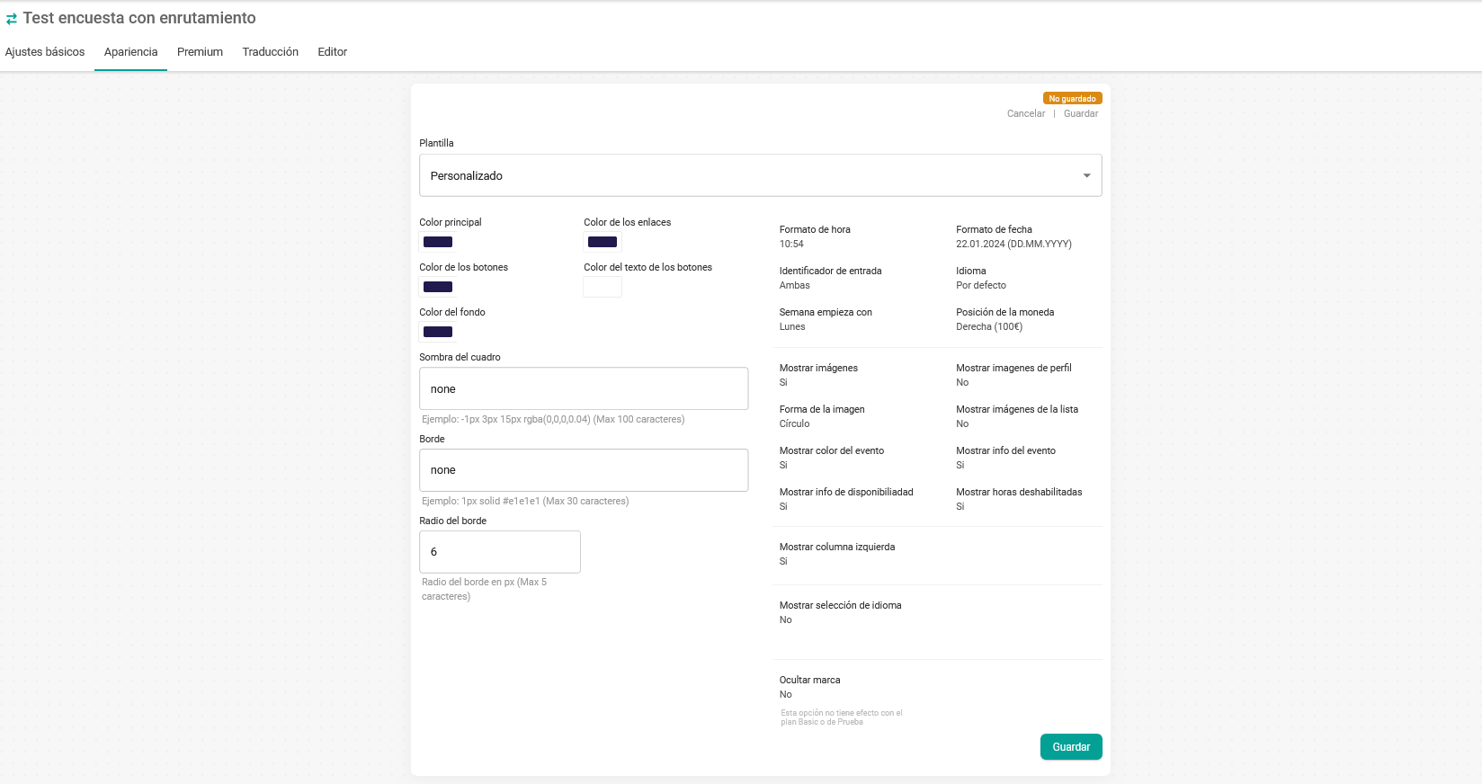 Opciones de apariencia del widget de encuestas con enrutamiento