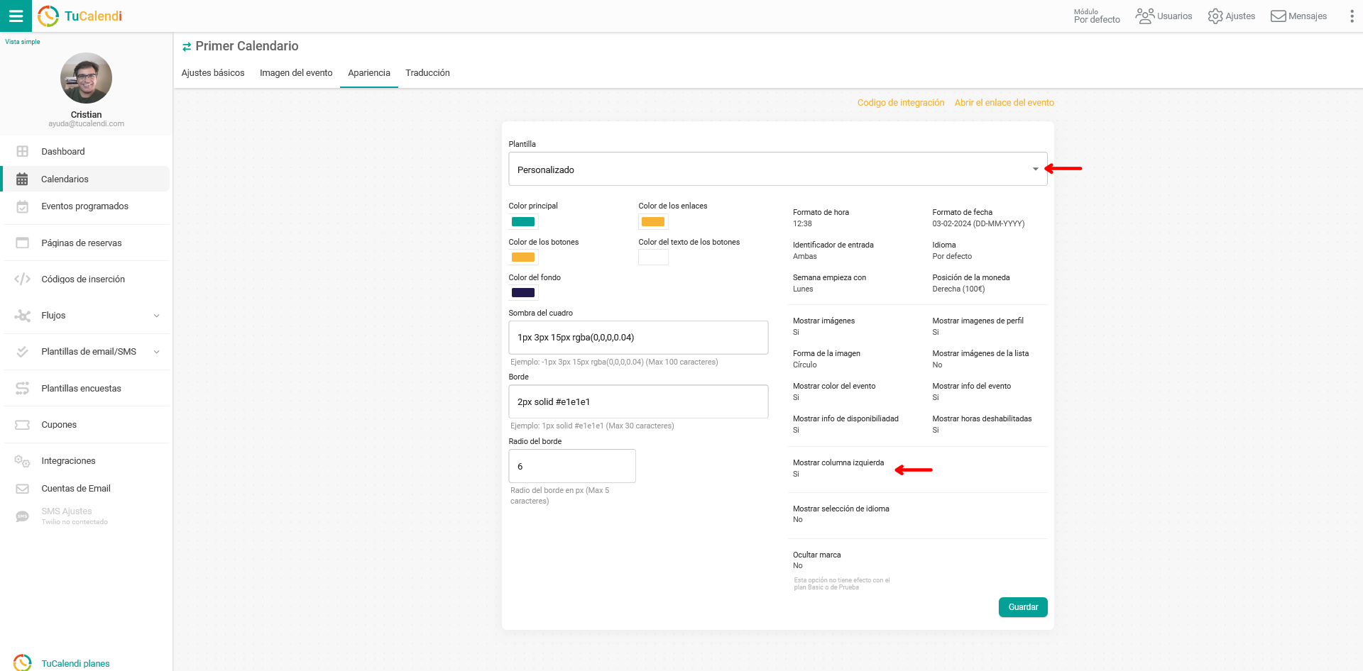 Mostrar columna izquierda del widget