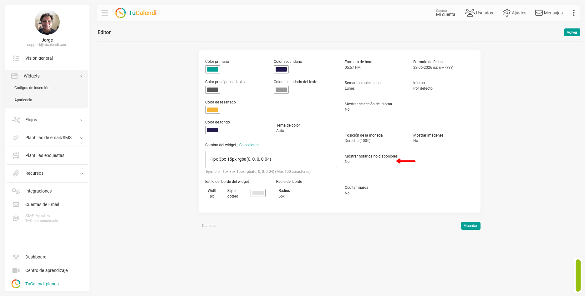 Mostrar horas disponibles en el widget