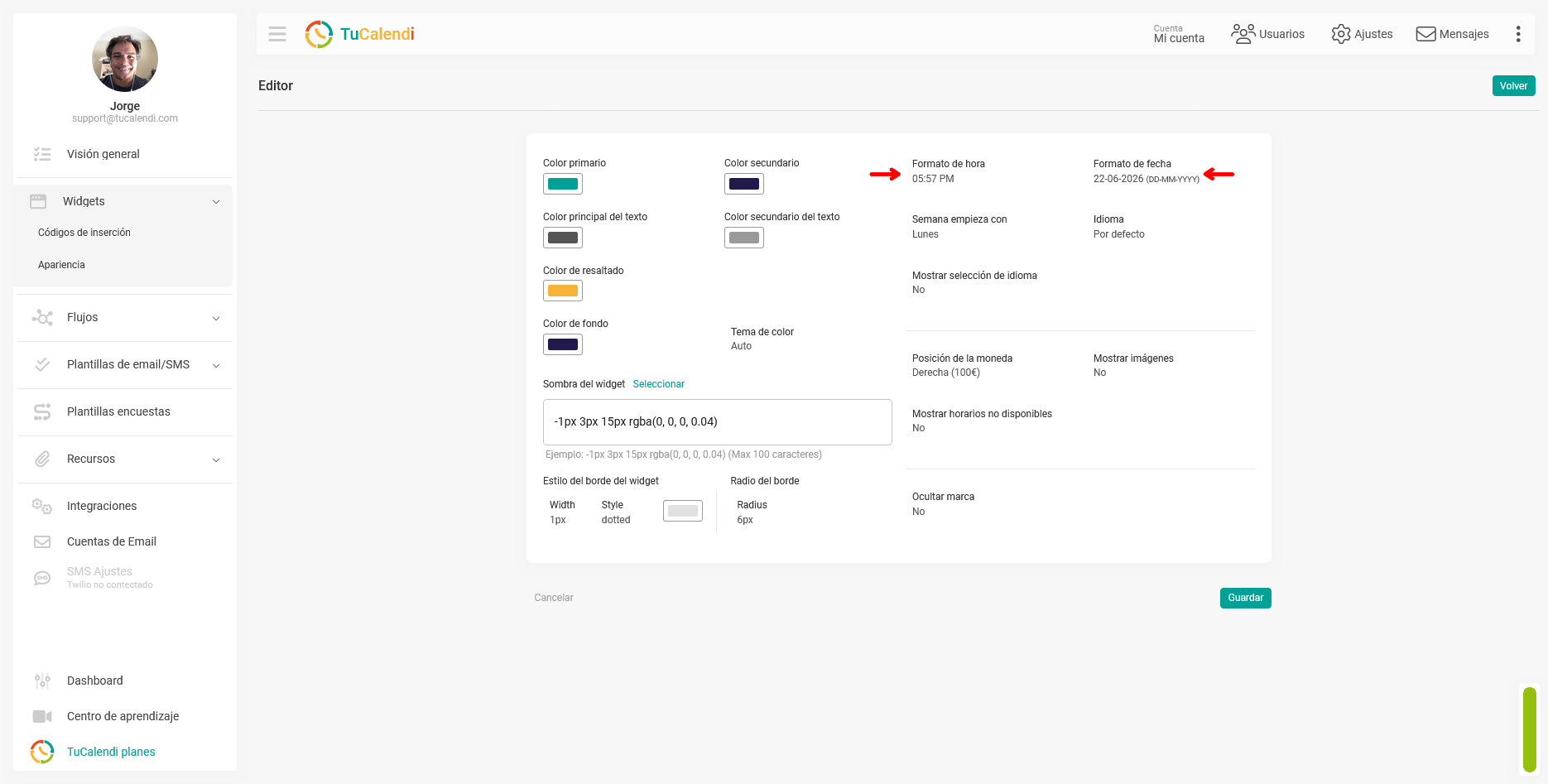 Personalizar el formato de fecha y hora en la apariencia del widget