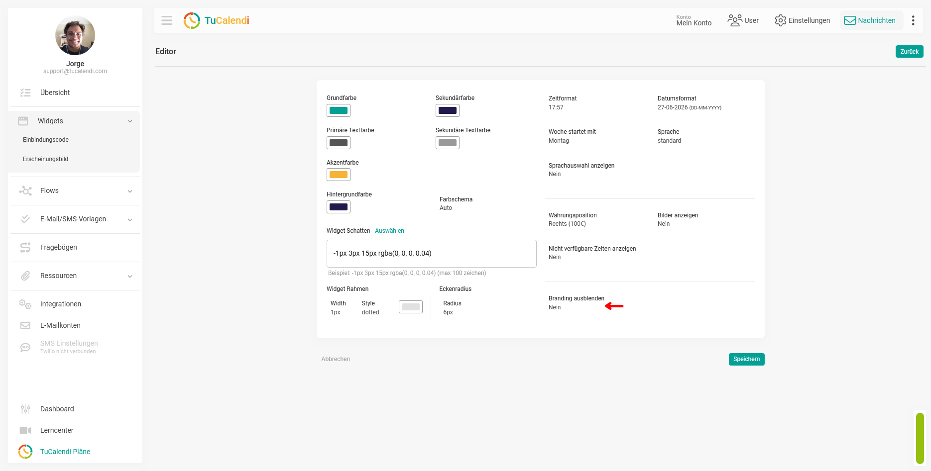 Design des Widgets: Branding ausblenden
