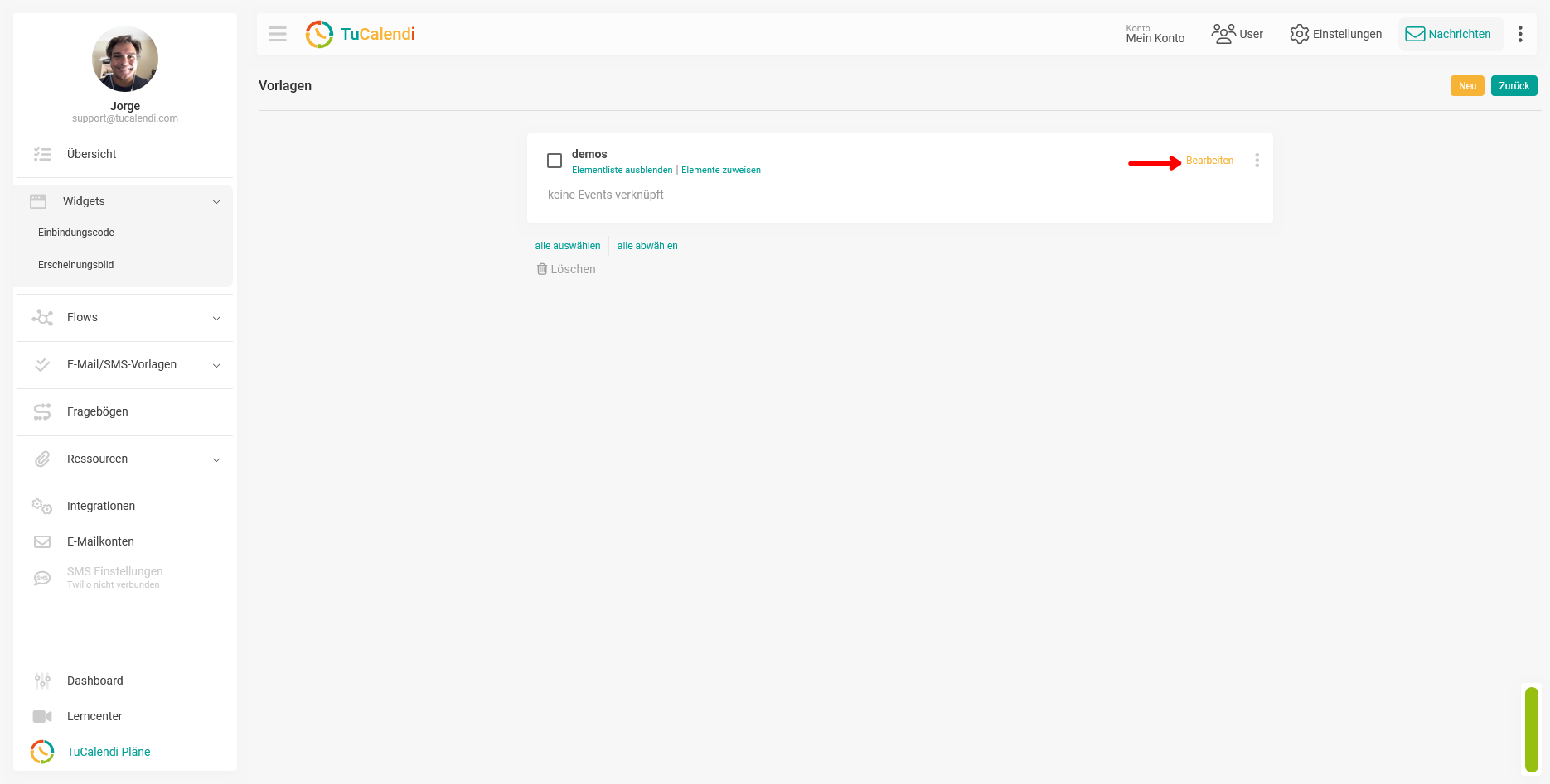 Designvorlage das Widget Bearbeiten