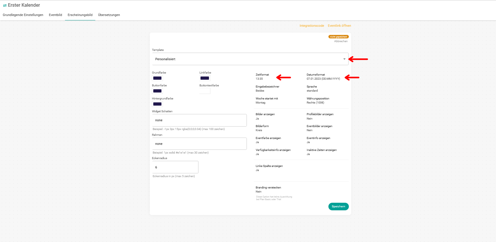 Aussehen Datum Zeitformat Widget