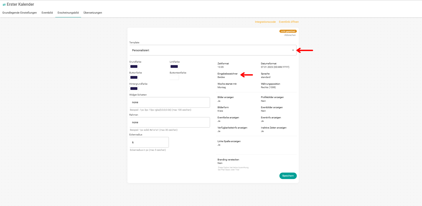 Erscheinungsbild Widget Bezeichner Eingang