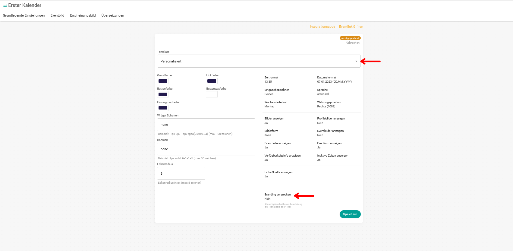 Erscheinungsbild Widget Marke ausblenden