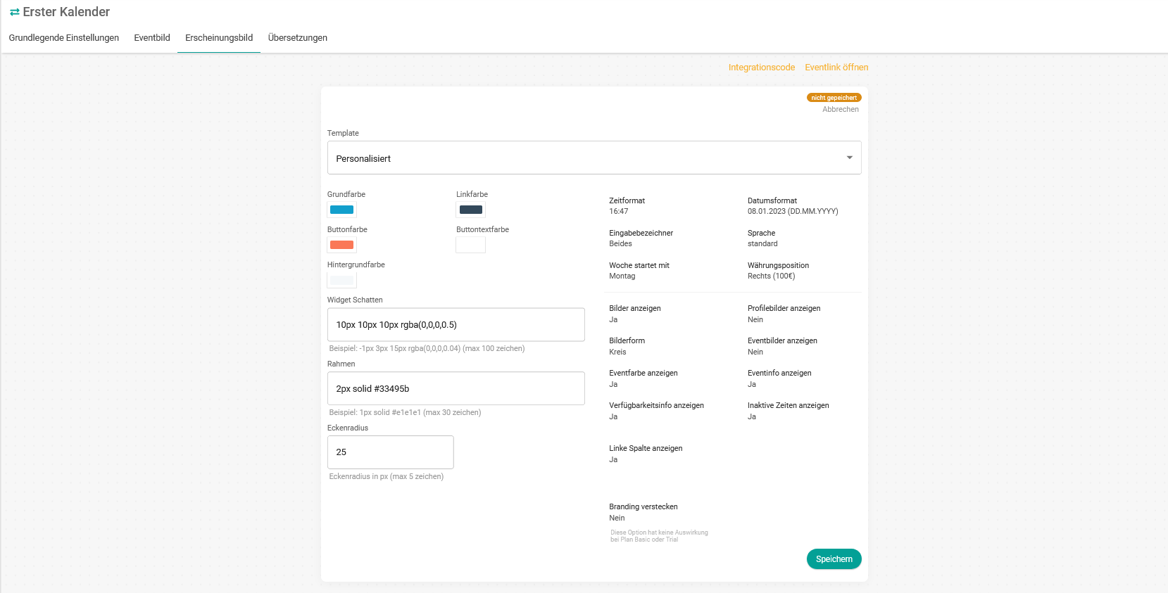 Erscheinungsbild Widget Schattenränder