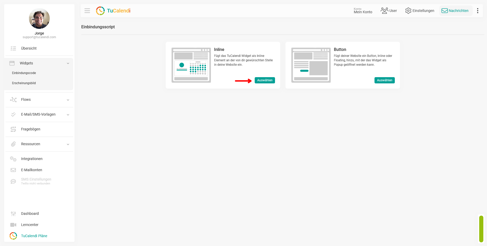 Widget-Code inline einfügen
