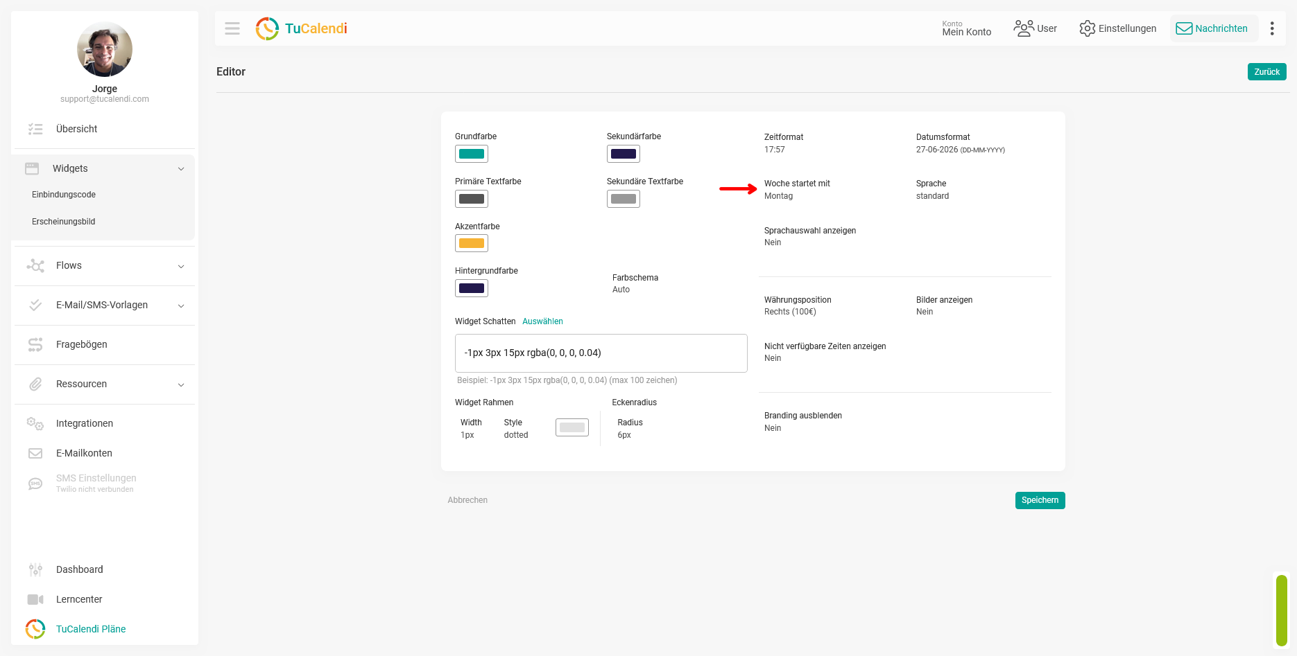 Widget-Design: Wochentag als Wochenanfang festlegen