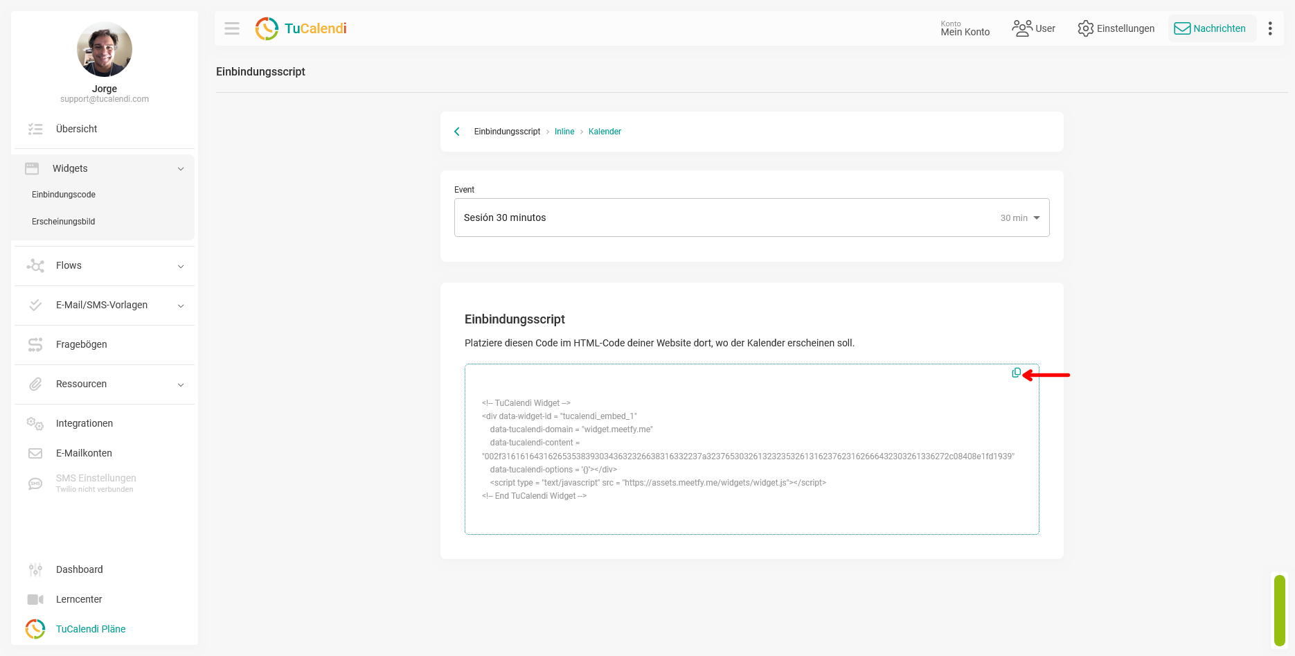 Widget – Einbettungscode kopieren