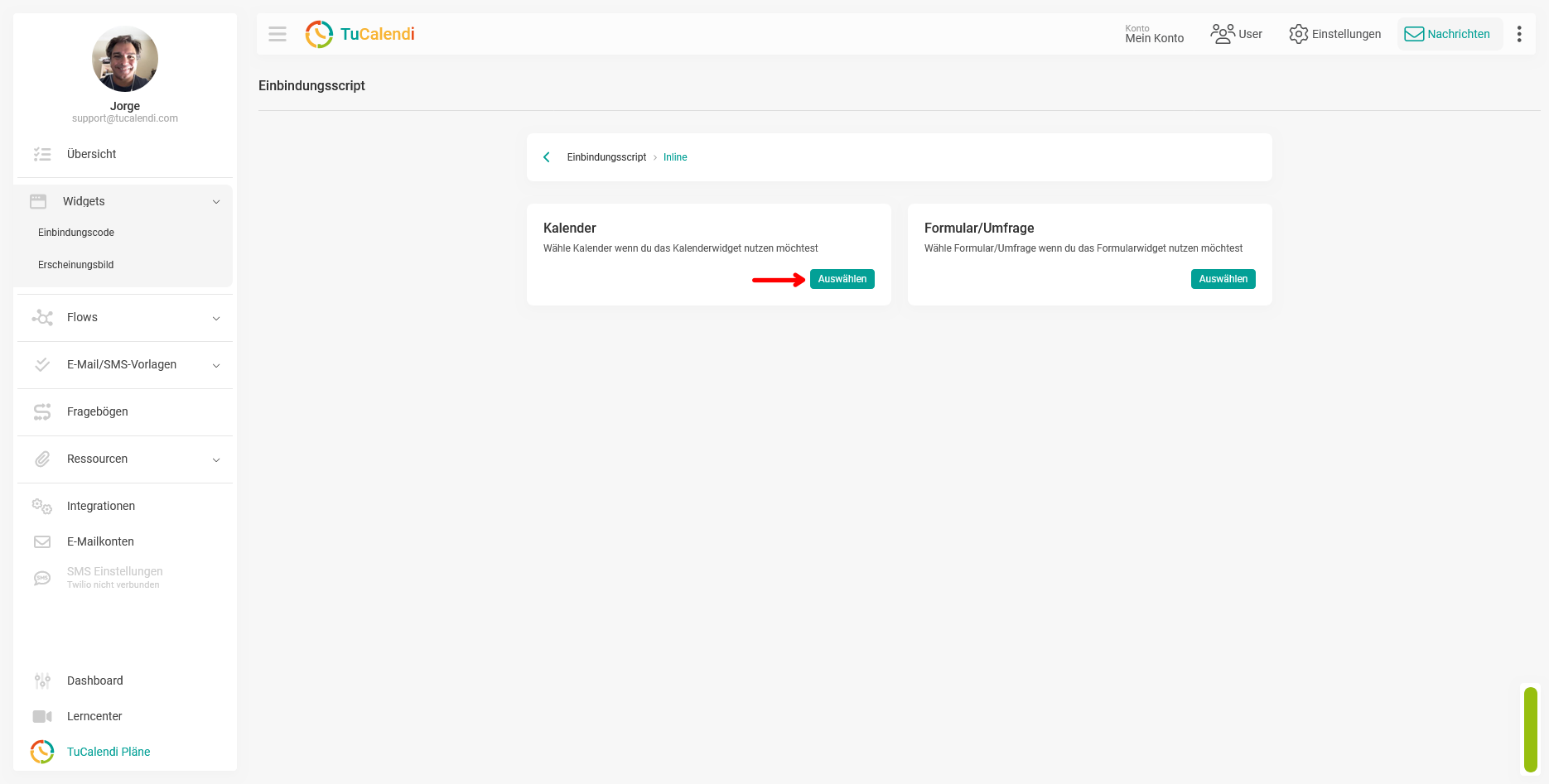 Widget zum Einfugen button kalendercode